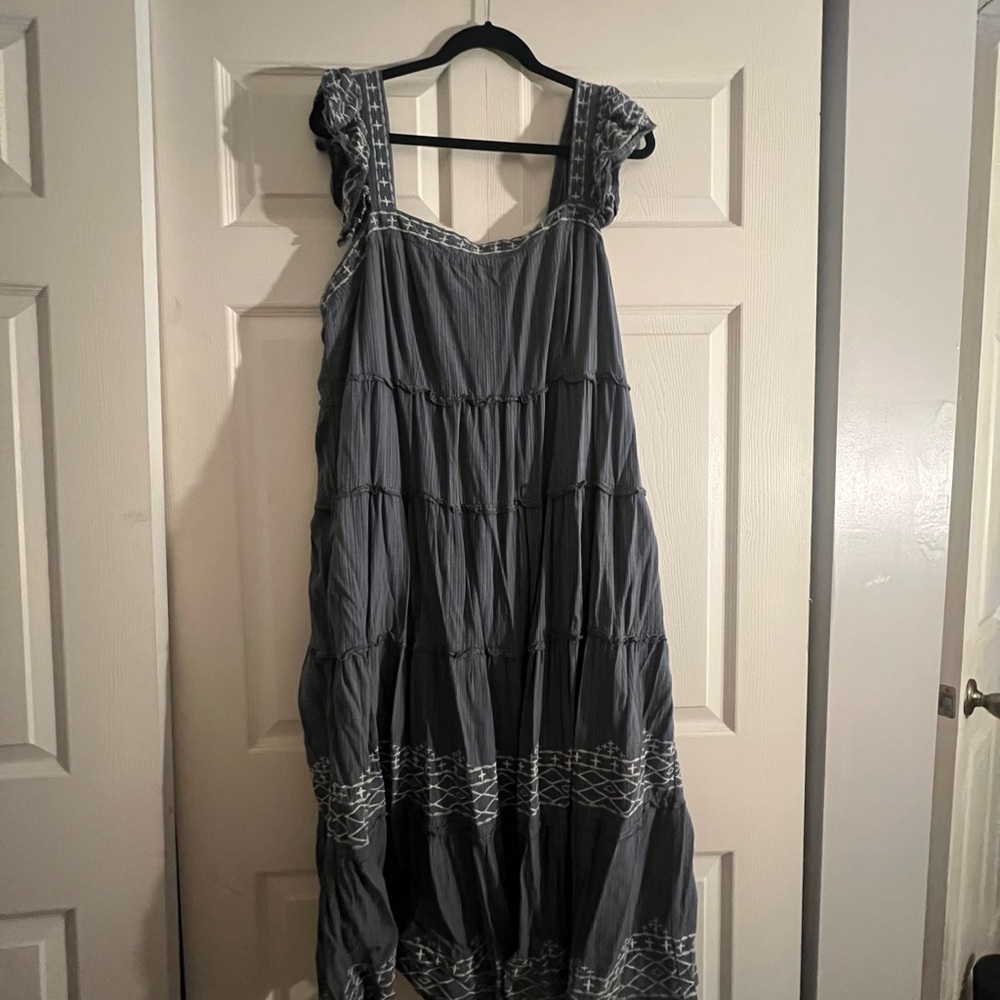 Gray Tiered Maxi Sundress with Square Neck